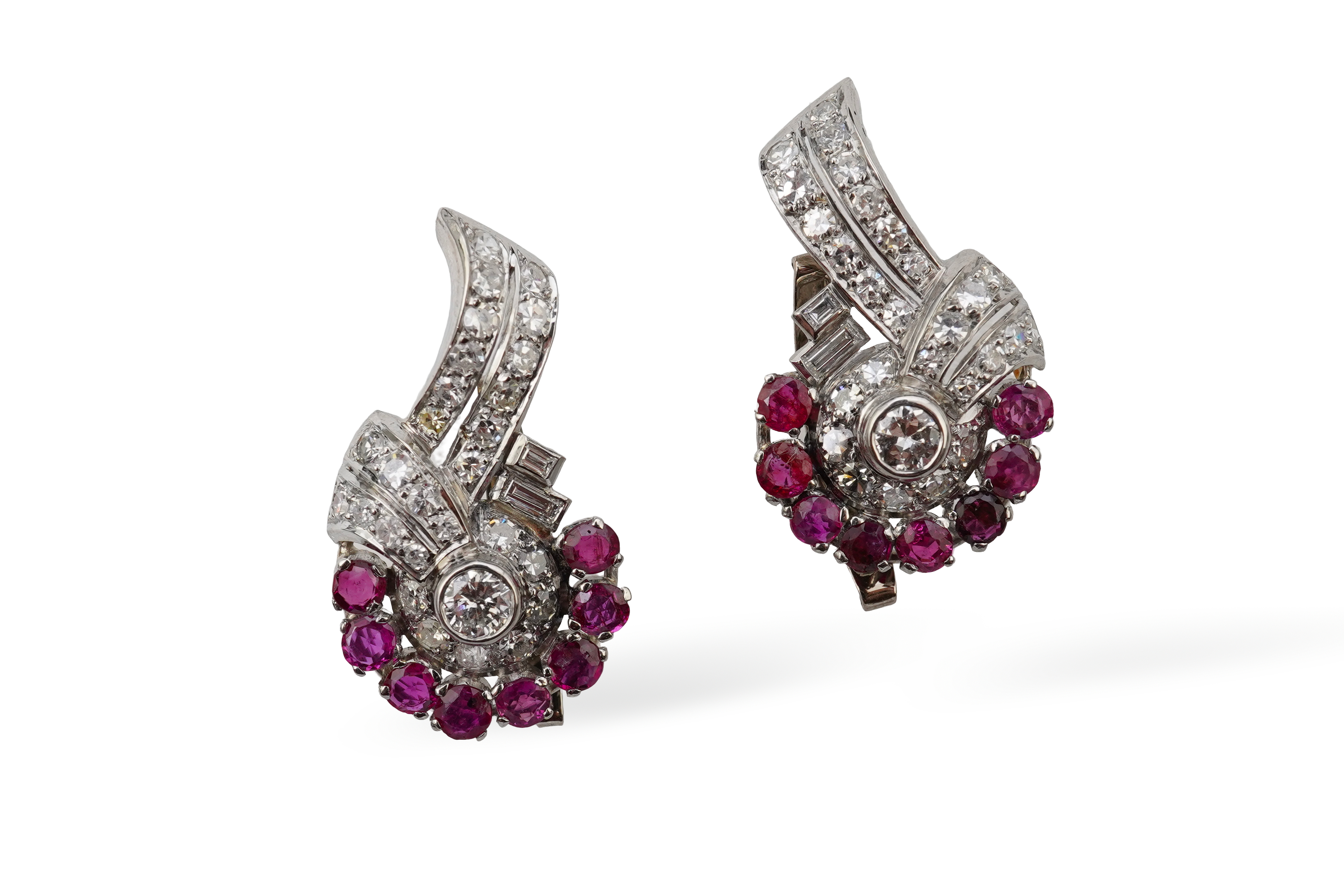 A pair of ruby and diamond earrings, mid 20th century
